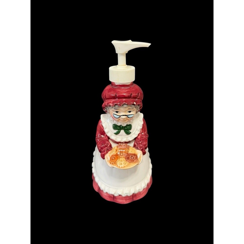 Vtg Mrs. Santa Claus Hand Soap Dispenser Ceramic Pump Pre-owned Refillable